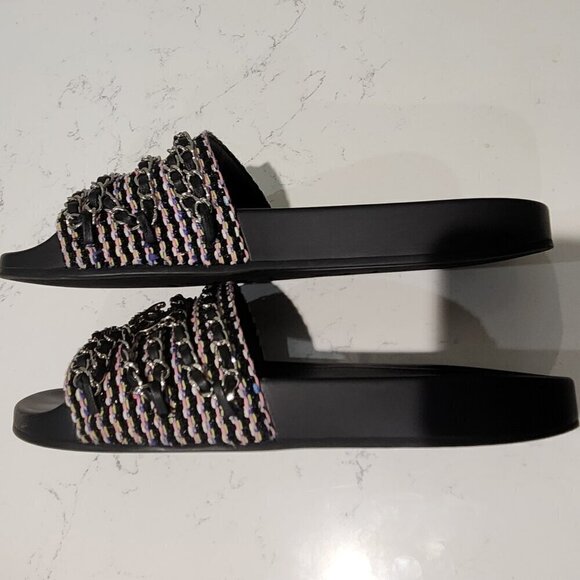 Chanel Leather & Tweed Black Slides, Authentic - Picture 5 of 9